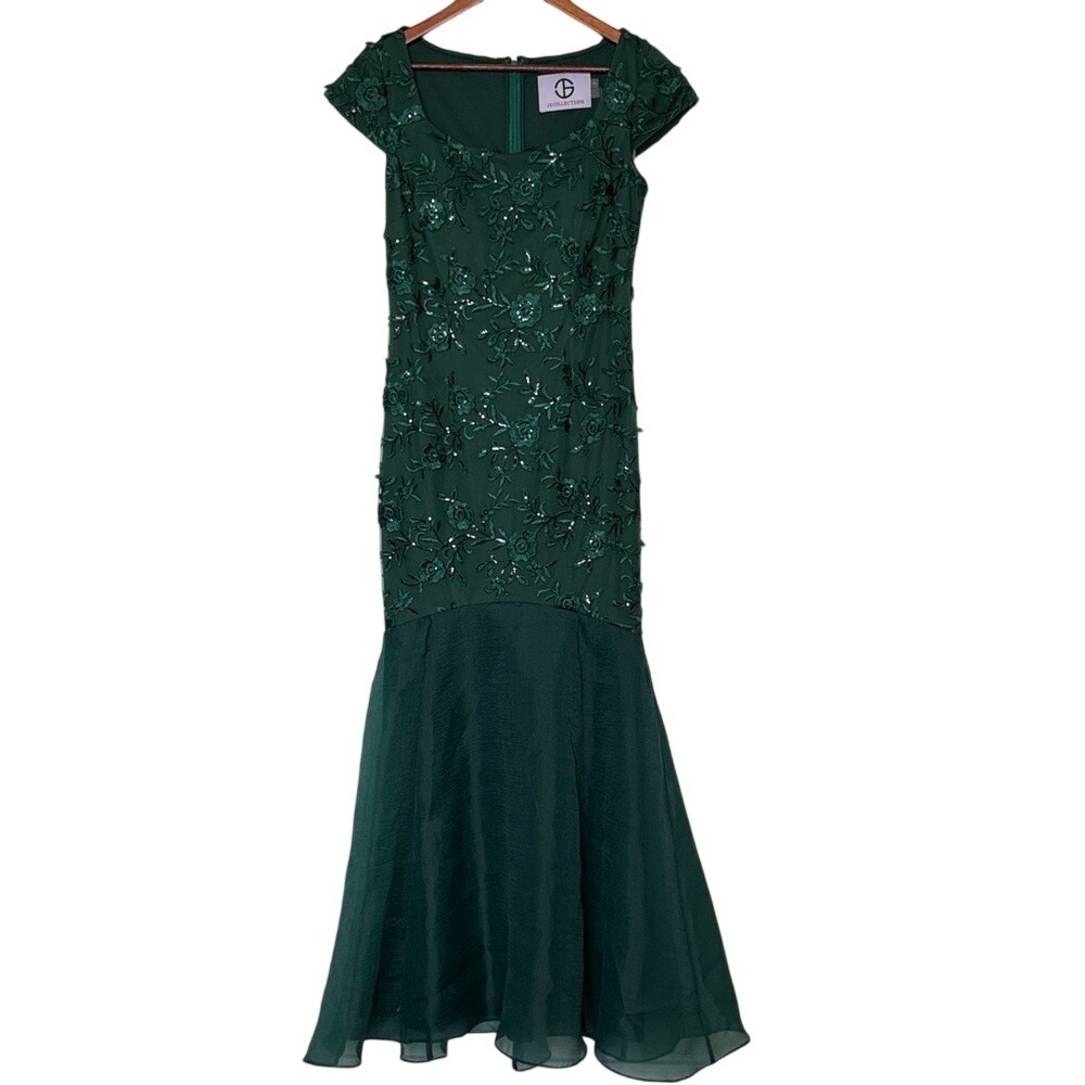 JS Collections Beaded Sequin Mermaid Gown Jewel Green Formal Dress 6 NWT